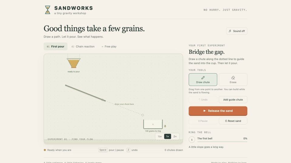 Sandworks: chutes guiding sand into a collector